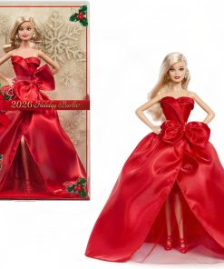 Barbie Signature Doll, 2026 Holiday Blonde Fashion Doll Wearing Red Gown with Bow, Seasonal Collector Doll in Displayable Packaging & Doll Stand - 1