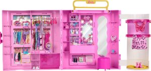 Barbie Spin & Style Closet and Dressing Room Playset, New for 2026 | Portable Storage Set With Multiple Play Areas, Including Vanity Area, Featuring 20+ Pieces, Ages 3+