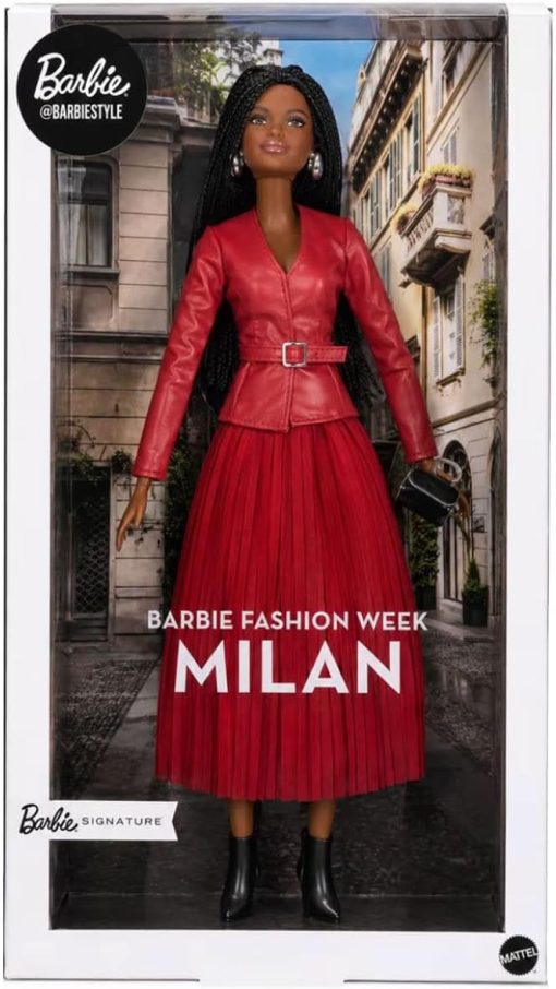 Barbie Signature Collectible @Barbiestyle Fashion Doll, Fashion Week Doll Milan Street Style Clothes with Red Jacket, Matching Skirt and Accessories - 1