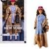 Barbie Signature Collectible @Barbiestyle Fashion Doll, Fashion Week Doll New York Street Style Clothes with Blue Dress, Brown Coat and Accessories - 1